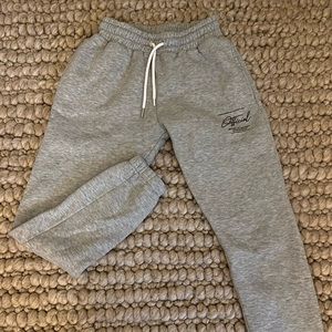 Official grey sweatpants, super comfy, fit legs super well and adjustable band